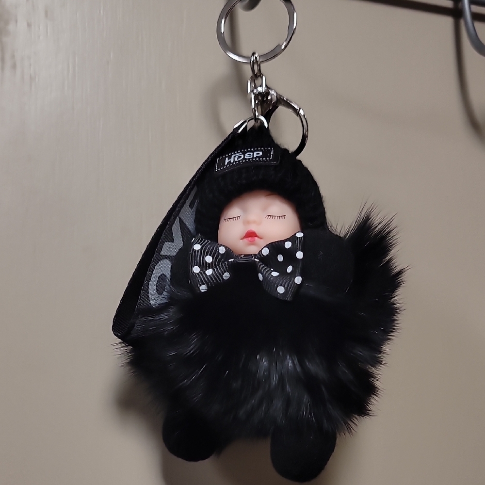 Black Furry Keychain with Bow